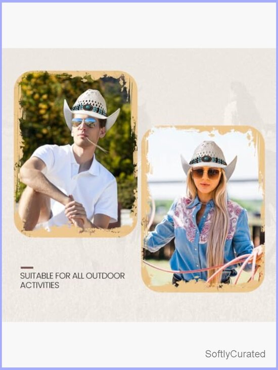 Wide Brim Woven Straw Cowboy Hat with Decorative Band main image 4